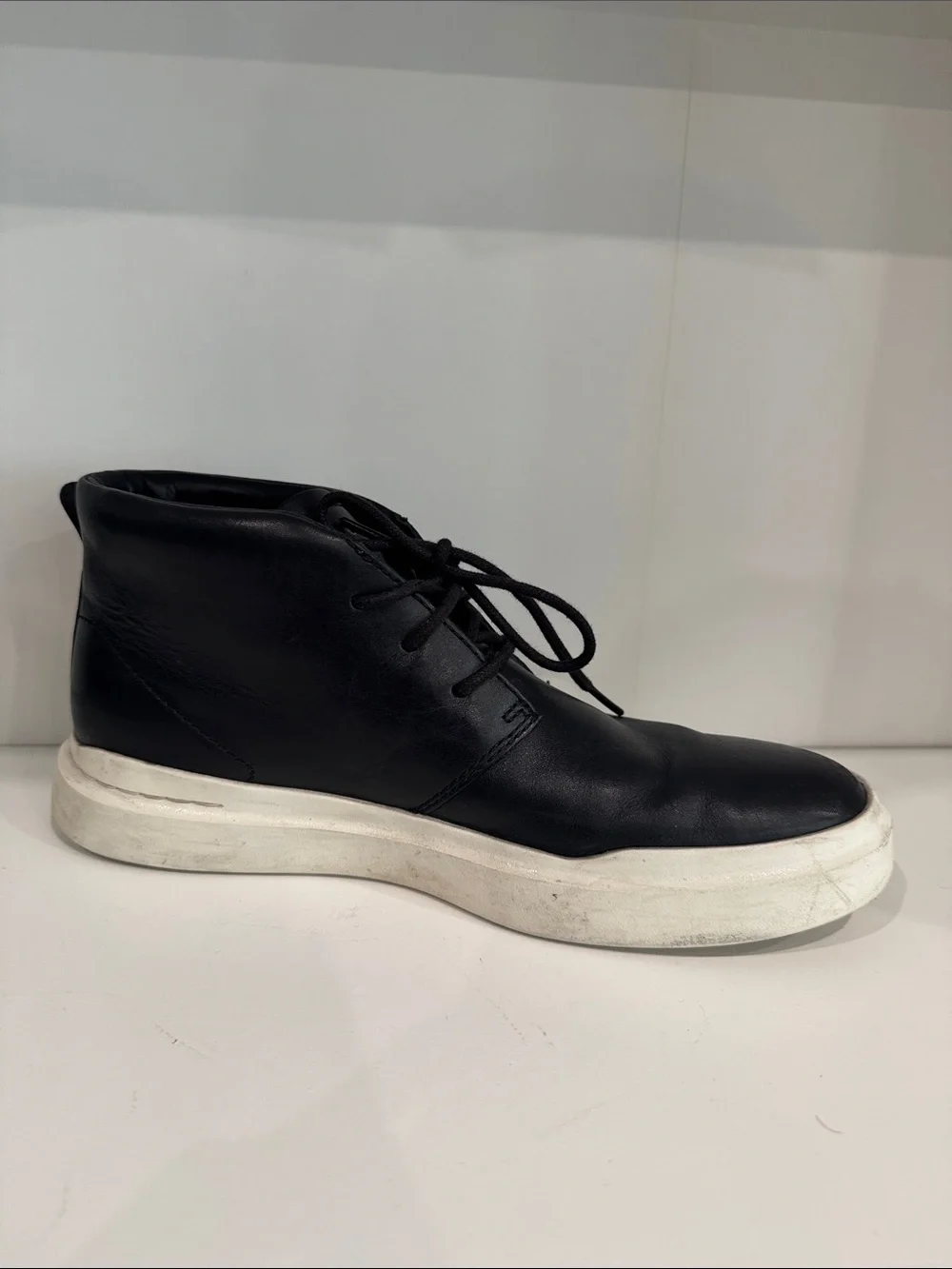 Men's Black Leather High-Top Sneakers with White Sole